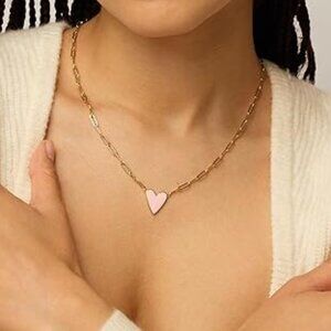 Neiman Marcus 14k Gold Plated Pink Heart Enamel Pendant Necklace